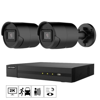 Hikvision Netcam Bullet 4MP megapixel Acusense svart black kamera pakke 2 kam